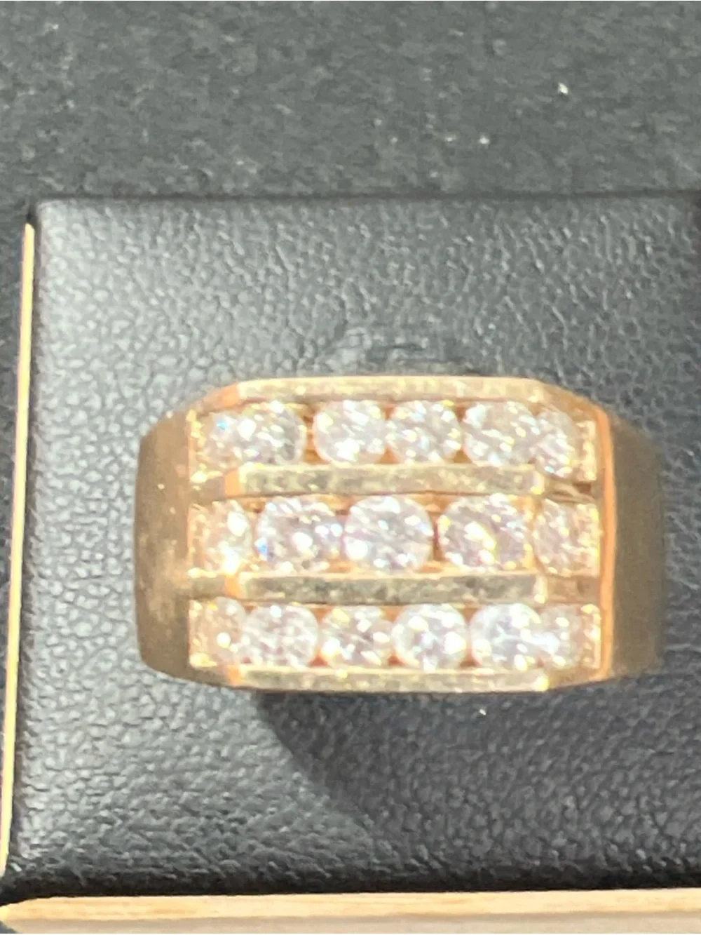 Mens 14K Yellow Gold 3 Rows of Channel-Set Genuine Diamonds Ring 1.75 Total CTW